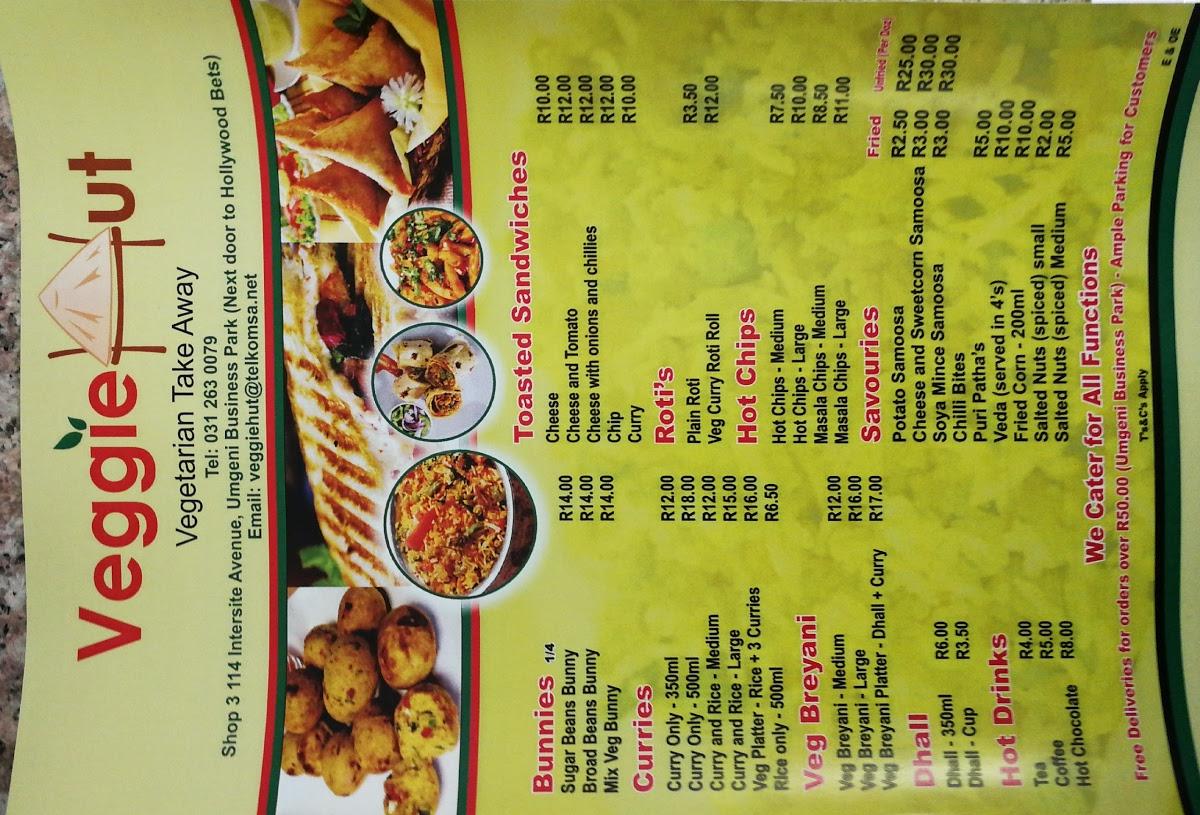 Menu at TSD Veggie Hut restaurant, Durban