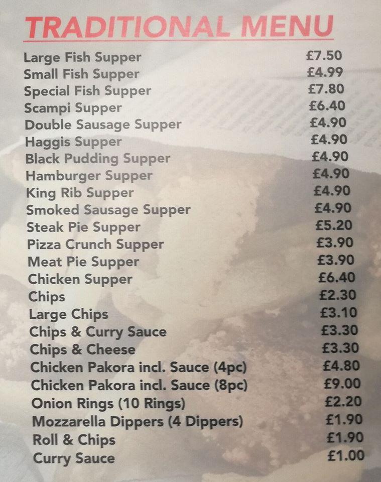 Menu at Victors pizzeria, East Kilbride