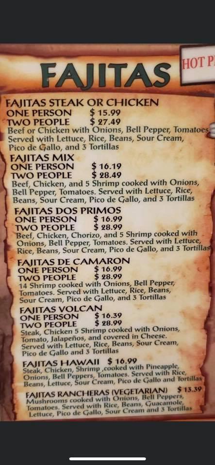 Menu at Dos Primos Mexican Restaurant, Bowling Green, S Business 61