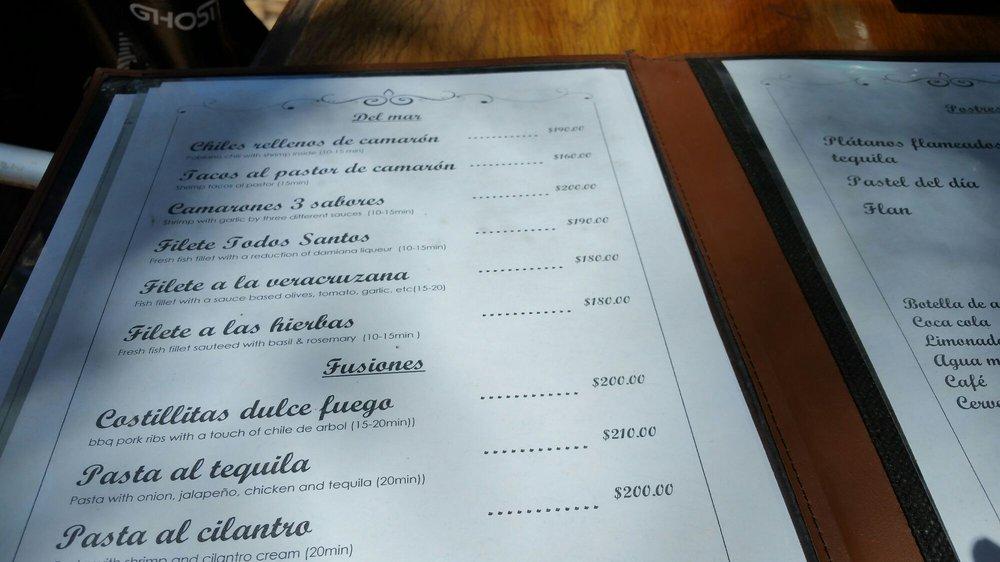 Carta de Landi's Restaurant, Todos Santos, Calle Juarez Topete e Hidalgo