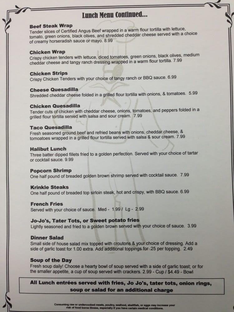 Menu at Last Frontier steakhouse, Yakima