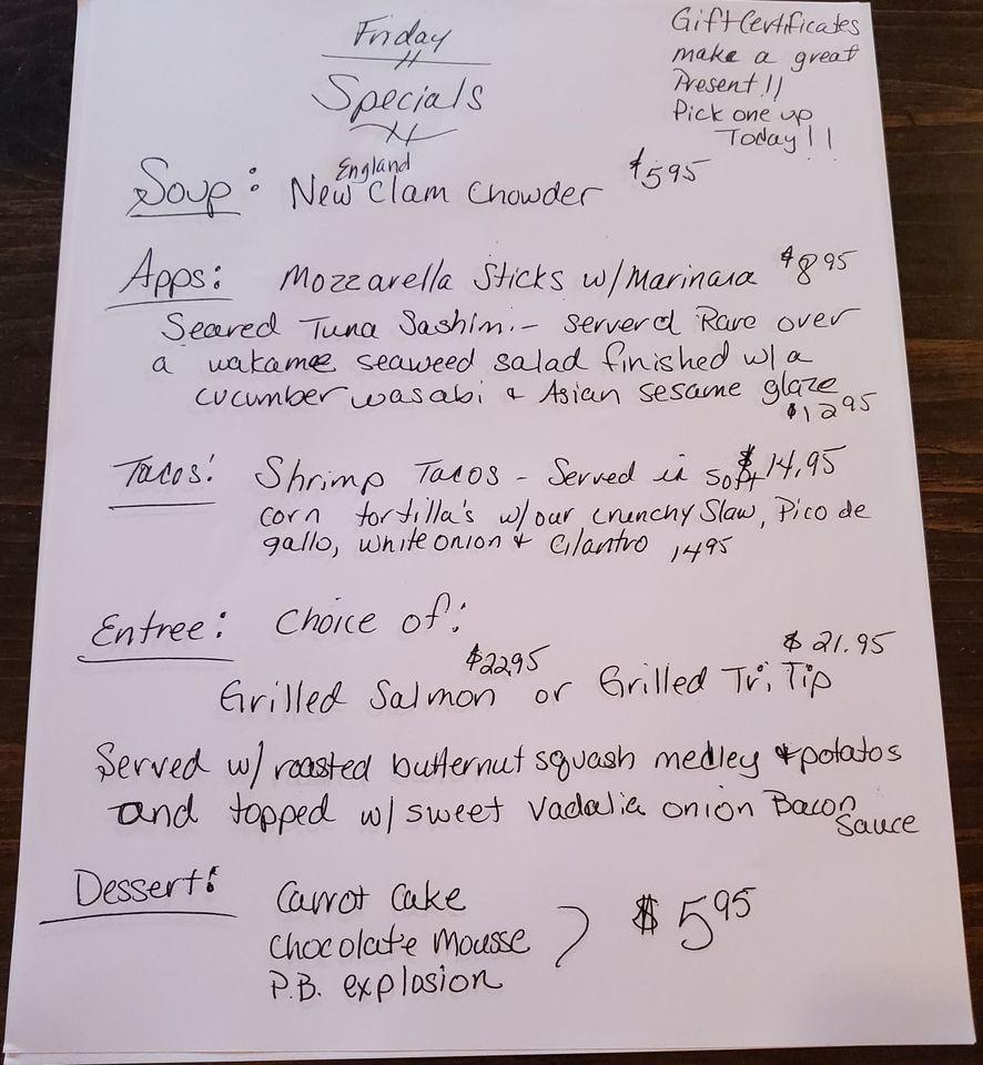 Menu at Back to Bakers pub & bar, Yulan