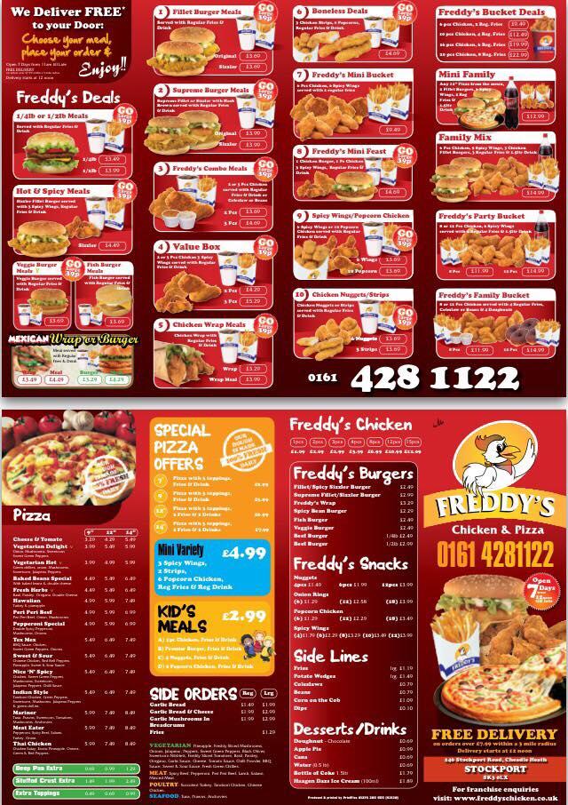 Menu at Freddy's Chicken & Pizza restaurant, Stockport