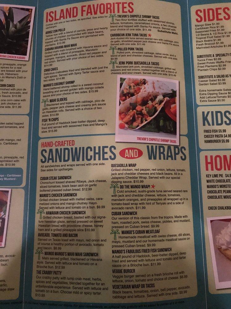 Menu at Mango Mango's pub & bar, St. Augustine, 700 A1A Beach Blvd