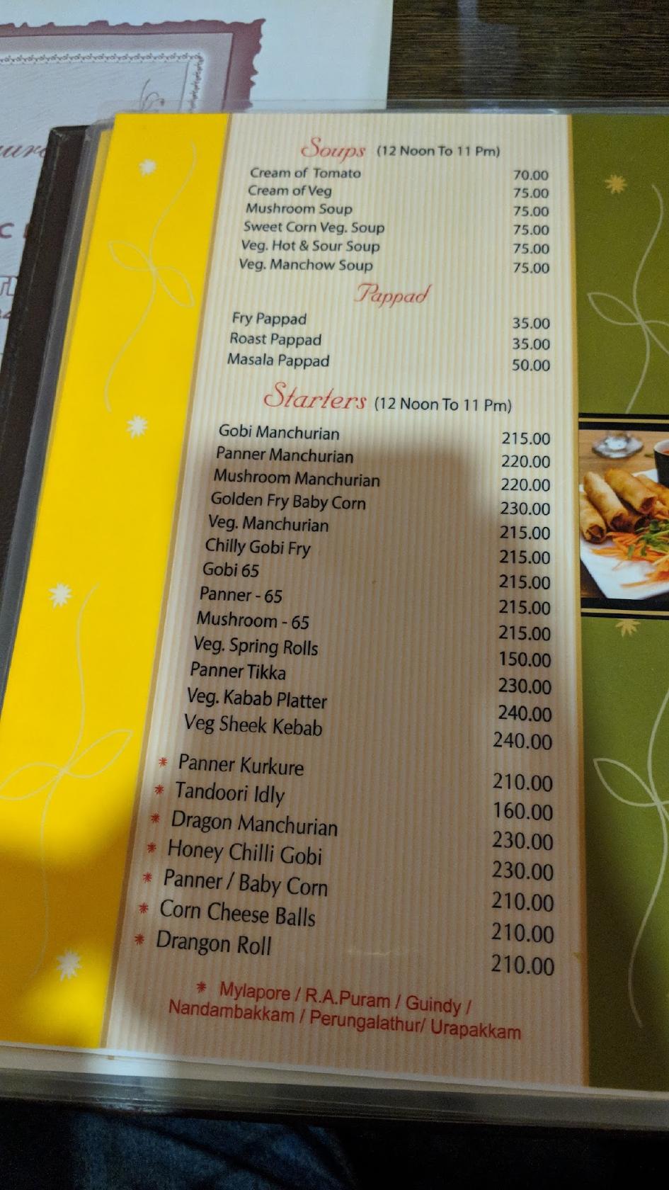 Menu At Sangeetha Veg Restaurant Chennai 65 Anna Salai