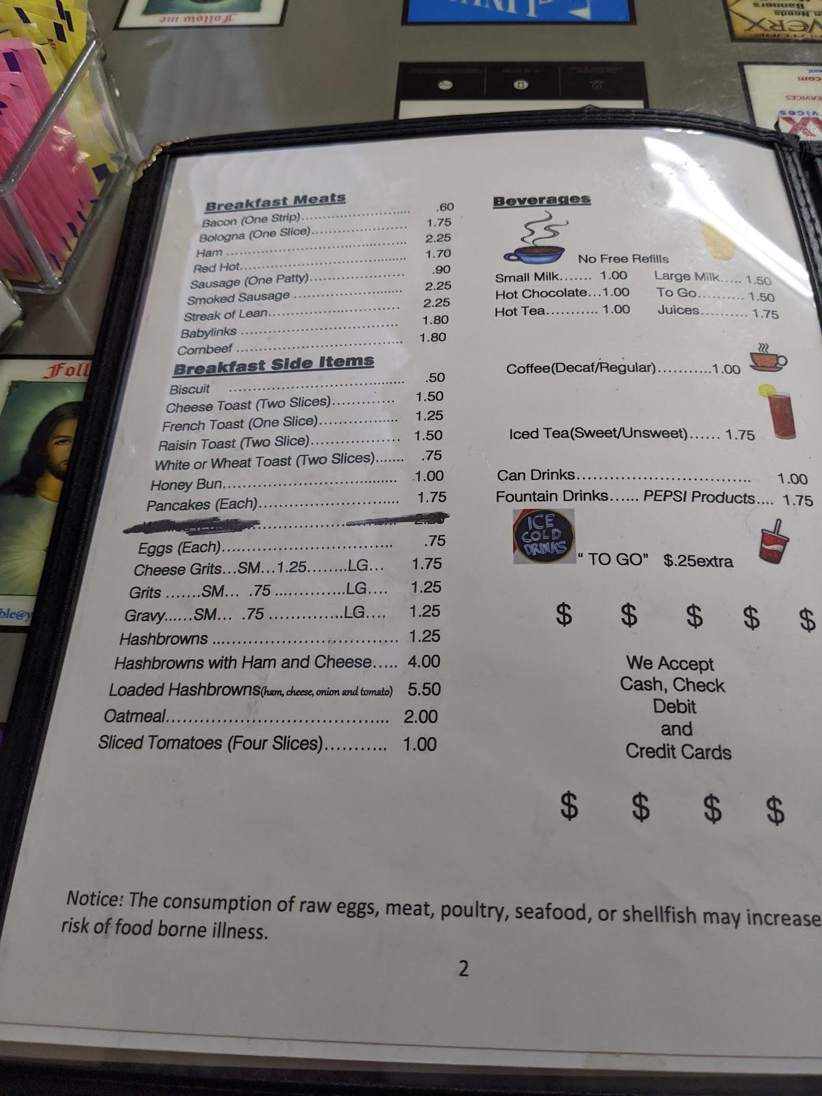 Menu at Wright's Restaurant, Tuscaloosa