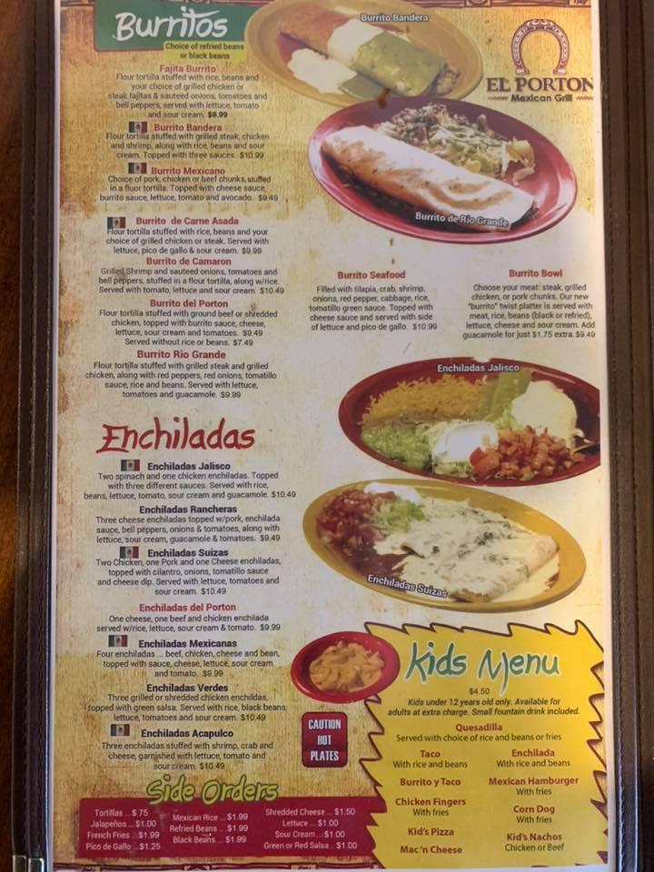 Menu At El Porton Mexican Grill Restaurant, Shenandoah