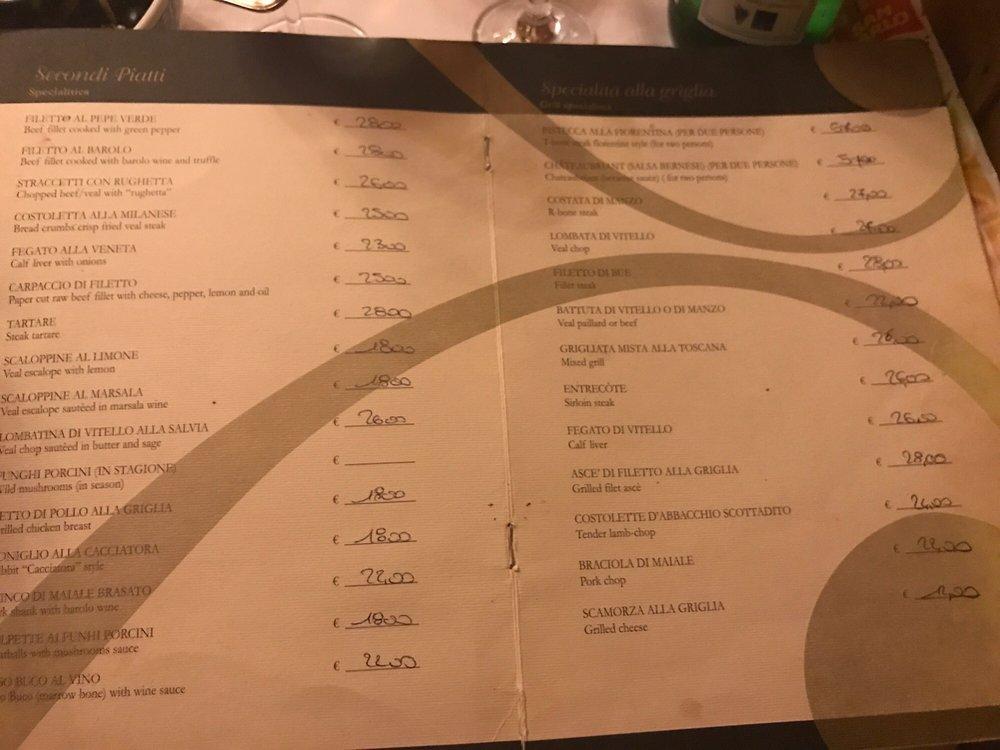 Menu at Al Vero Girarrosto Toscano restaurant, Rome