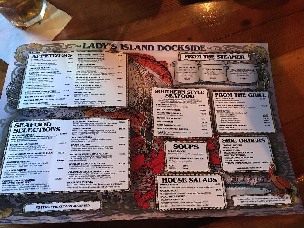 Menu at Ladys Island Dockside restaurant, Beaufort, 71 Sea Island Pkwy