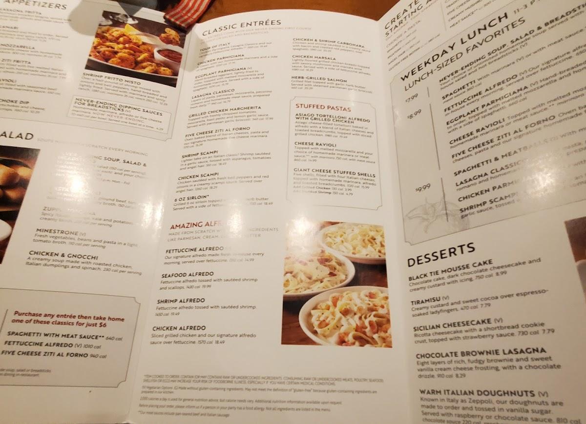 Menu at Olive Garden Italian Restaurant, Livonia, Middlebelt Rd