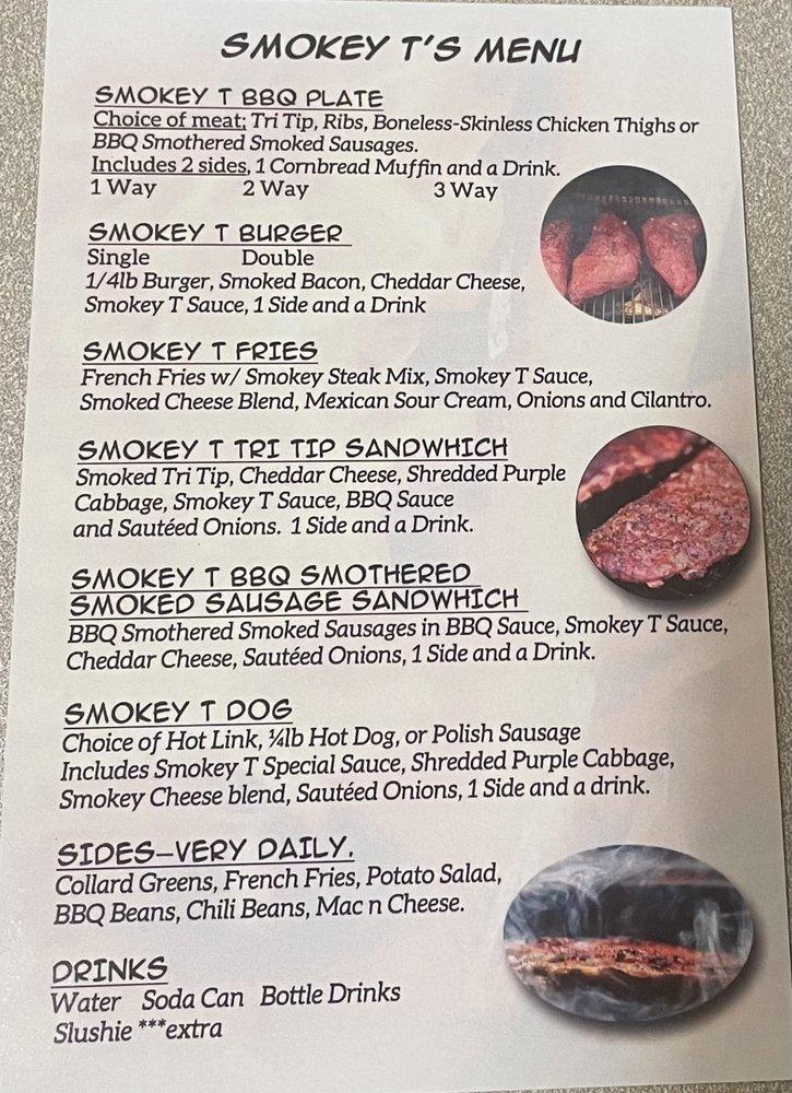 Menu at Smokey T’s BBQ, Vallejo