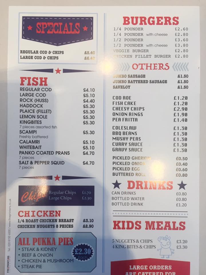 Menu at Oh My Cod fast food, Aldershot