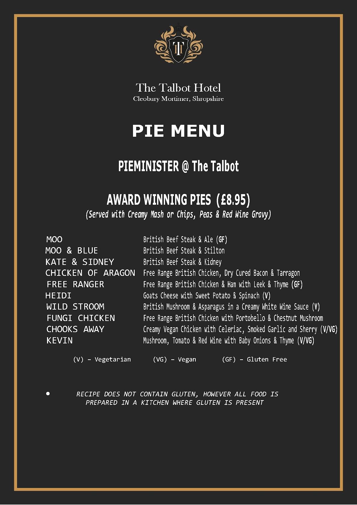 Menu at The Talbot Hotel pub & bar, Cleobury Mortimer