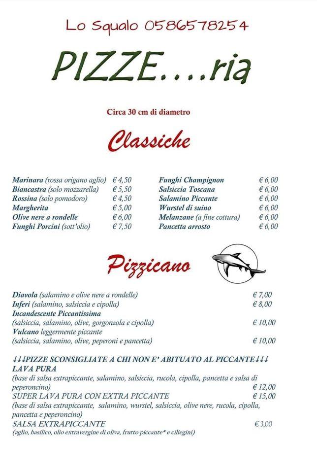Menu da Lo squalo pizzeria, Livorno, Via del Castellaccio