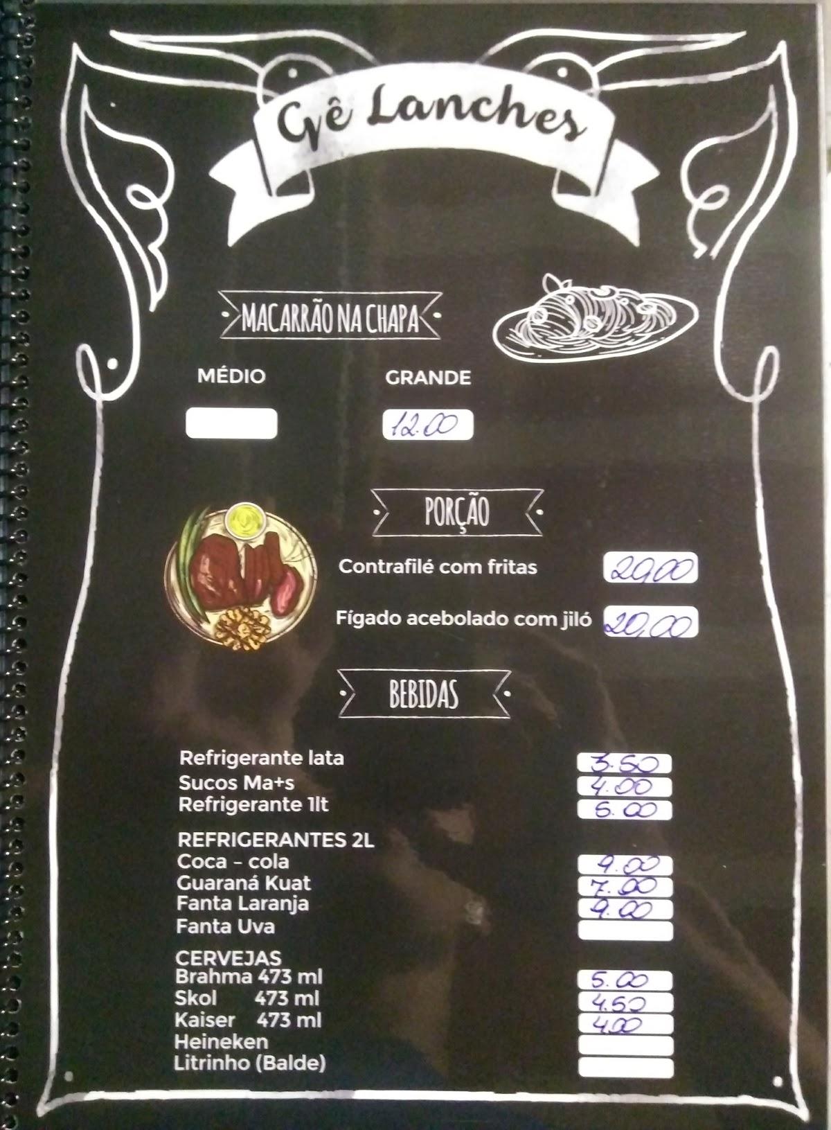Gê Lanches cardápio