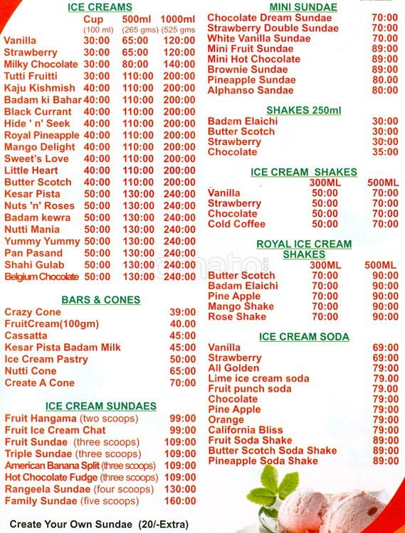 Menu at Cutie Icecream Parlour & Bakery, Mangaluru