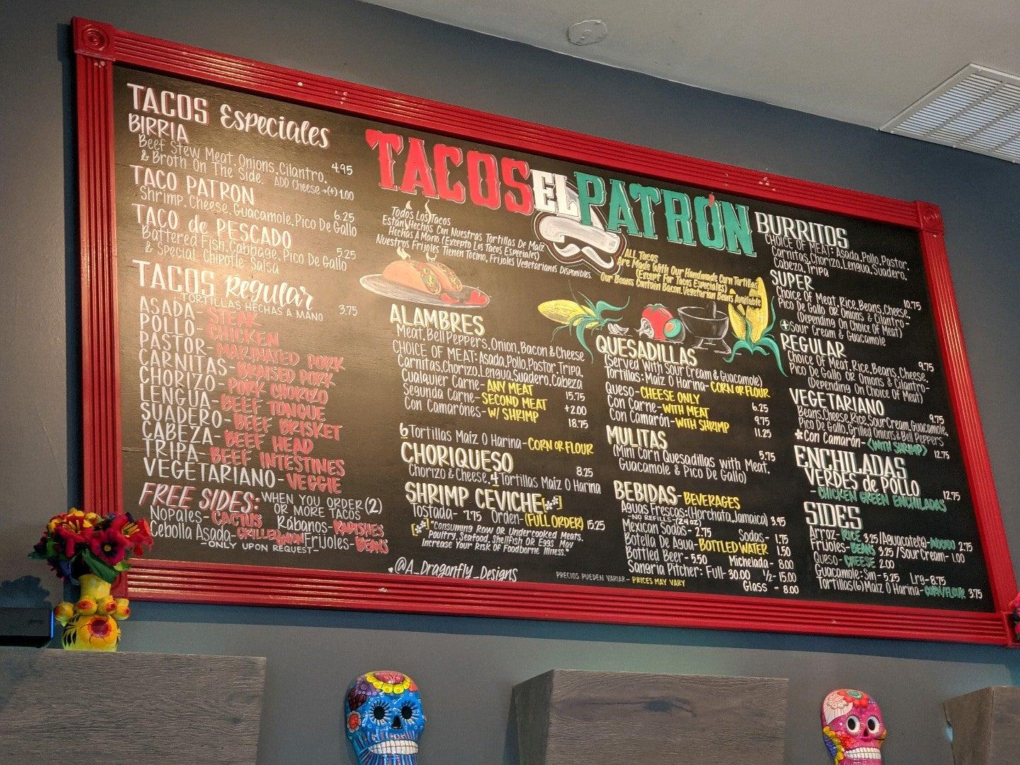 Carta del restaurante Tacos El Patron, San Francisco