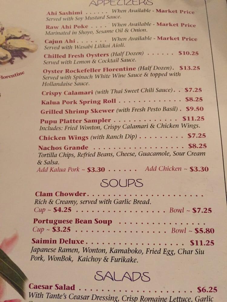 Menu at Tante's Island Cuisine restaurant, Kahului