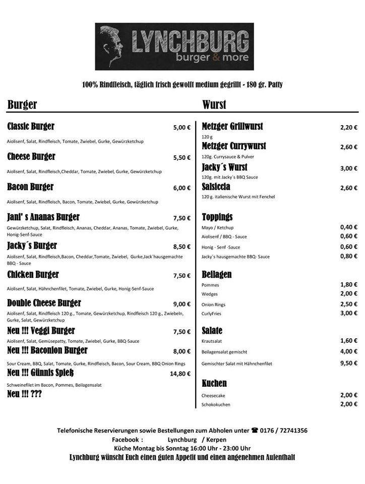Speisekarte von LYNCHBURG restaurant, Kerpen