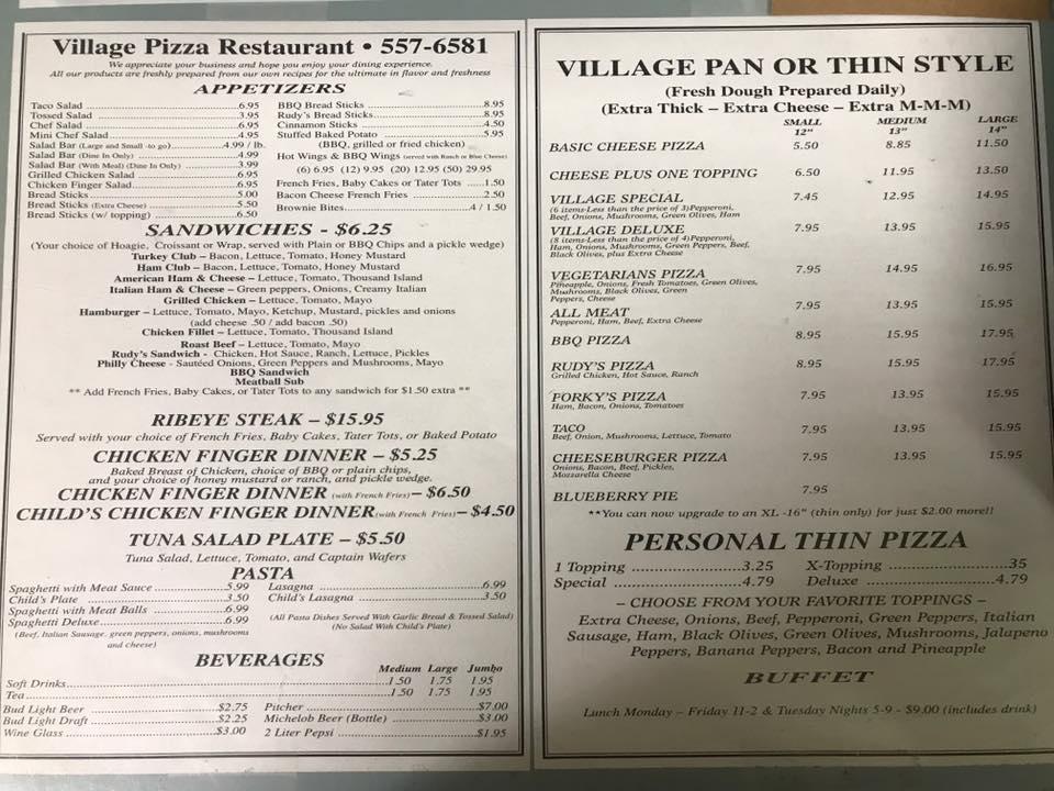 Menu At Village Pizza Pizzeria Reidsville