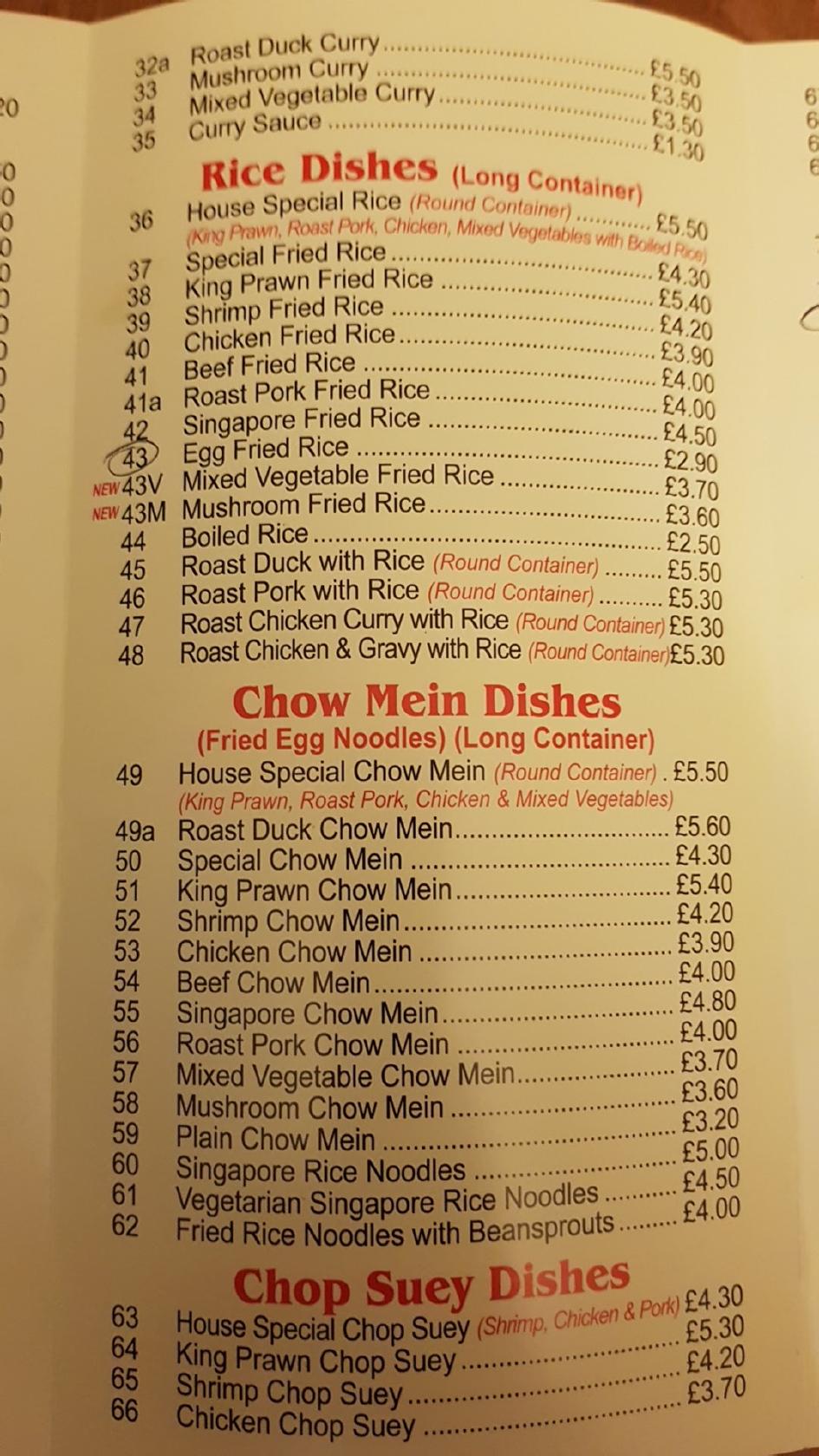 Menu at China Express fast food, Dunstable