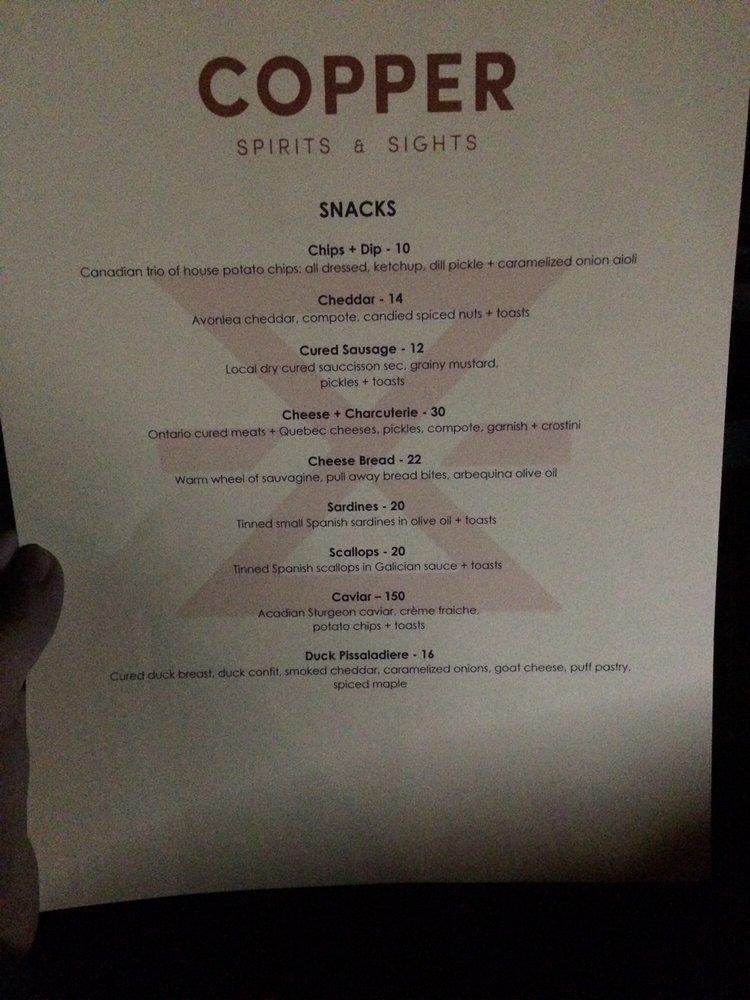 Menu at Copper Spirits and Sights pub & bar, Ottawa