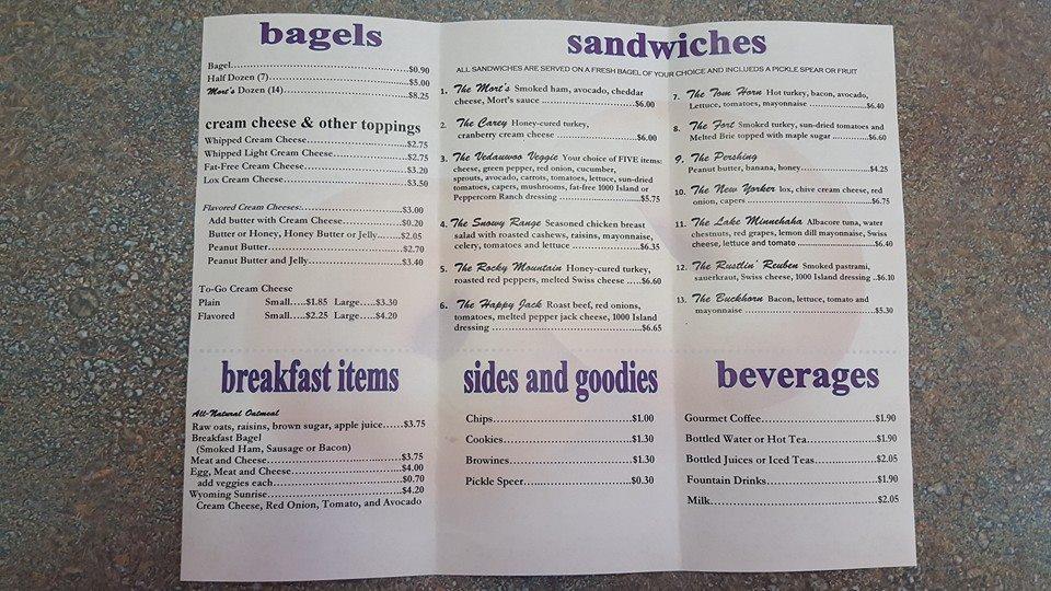 Menu at Mort's Bagels restaurant, Cheyenne