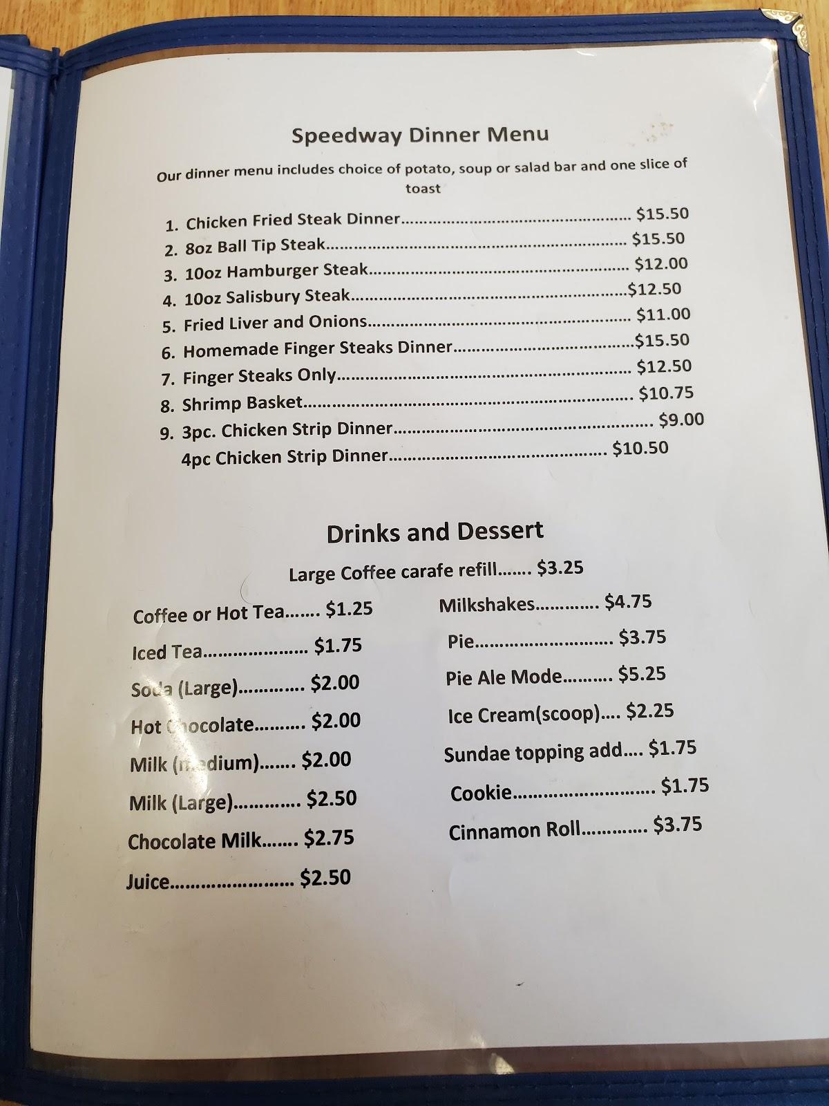 Menu at Speedway Diner restaurant, Forsyth
