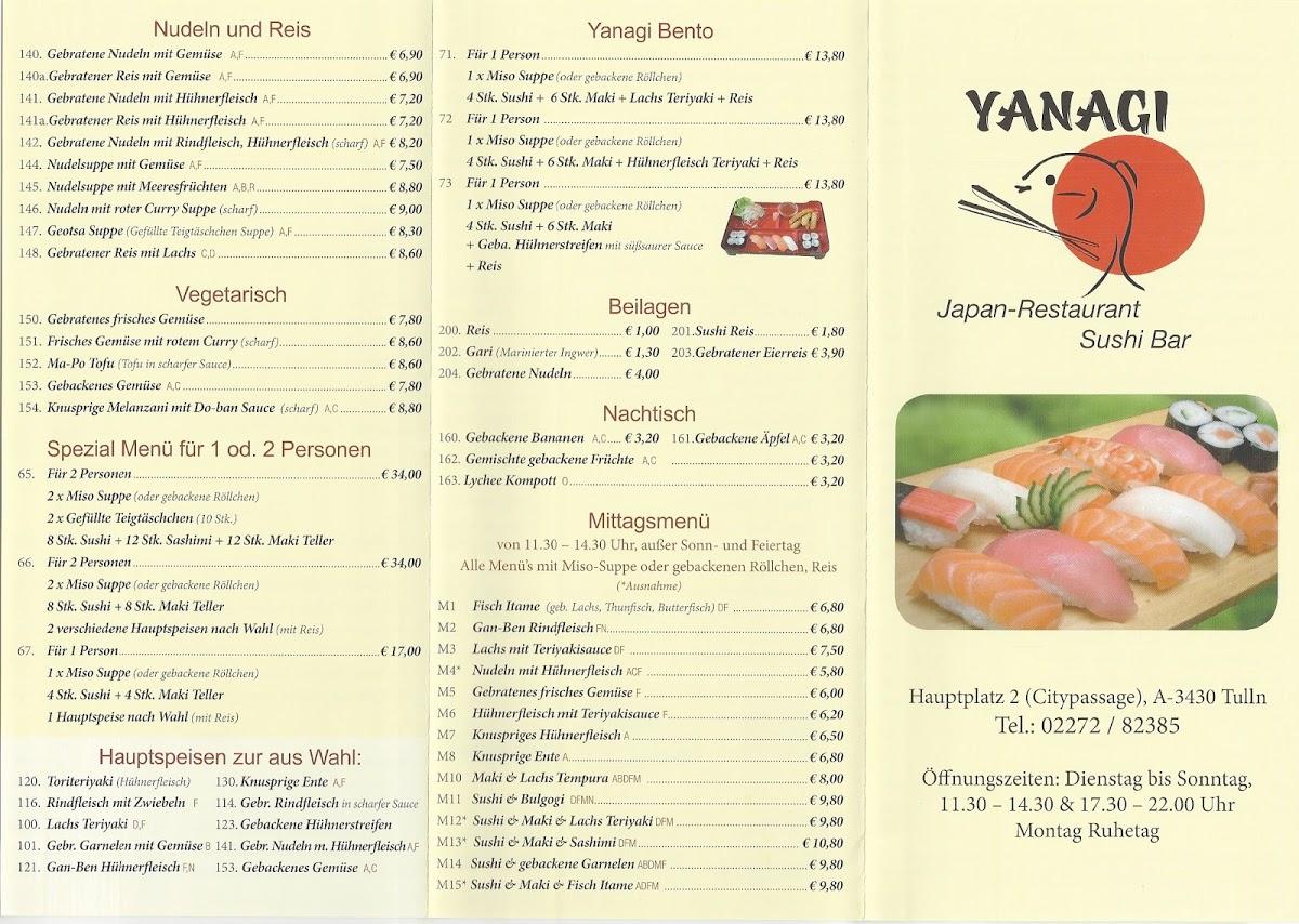 Speisekarte von Yanagi Japanisches Restaurant, Tulln an der Donau