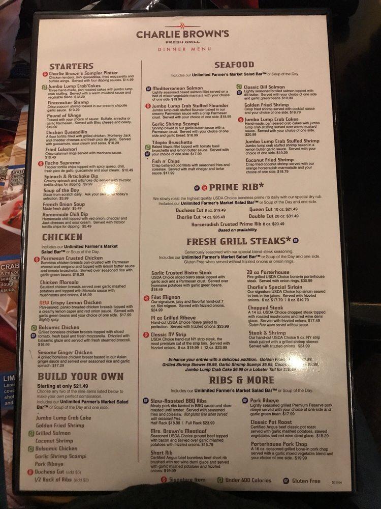 Menu at Charlie Brown's Fresh Grill steakhouse, Scotch Plains
