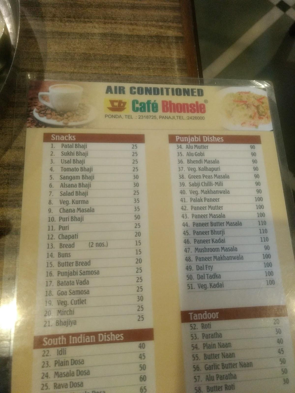Café Bhonsle menu