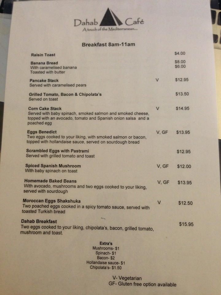 Menu at Dahab Cafe, Dubbo