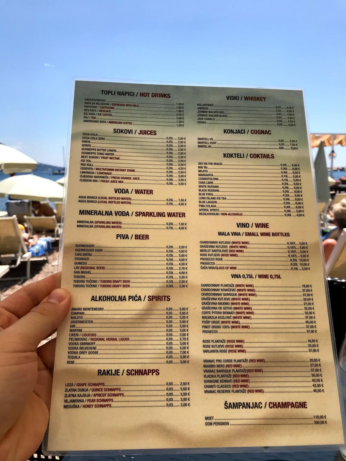 Menu at Coco Bar, Food & Sea, Budva