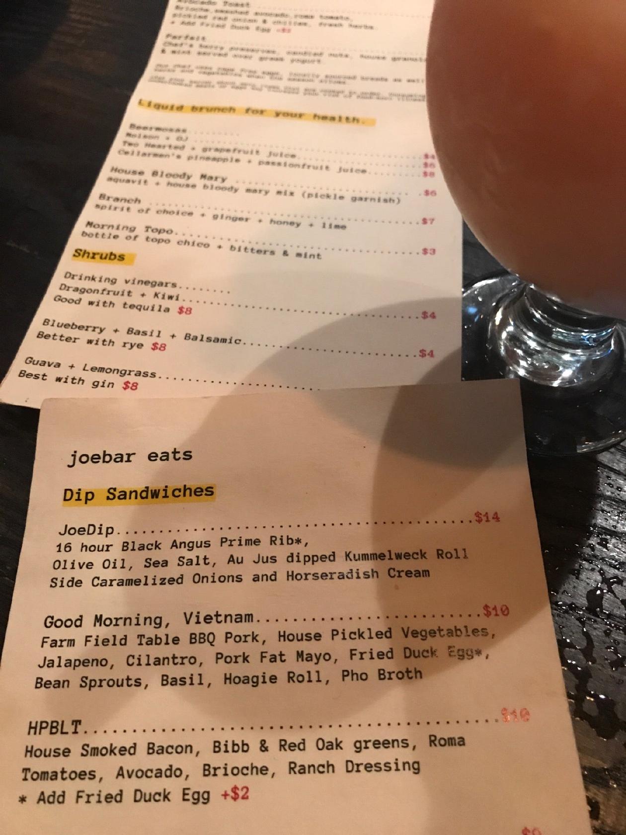 Menu at FRAMEbar, Hazel Park, John R Rd 1