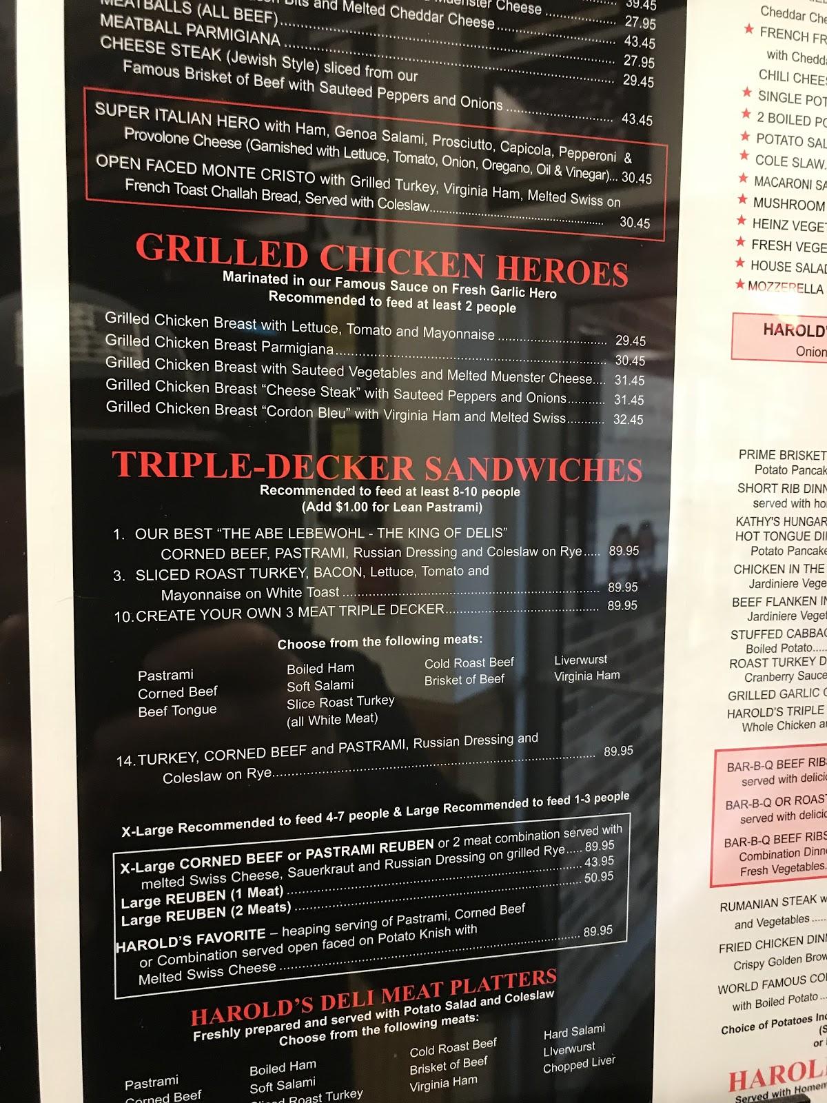 Menu at Harold's New York Deli restaurant, Edison, King Post Rd