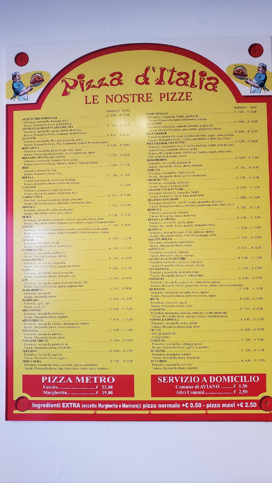Speisekarte von Pizza d'Italia, Aviano