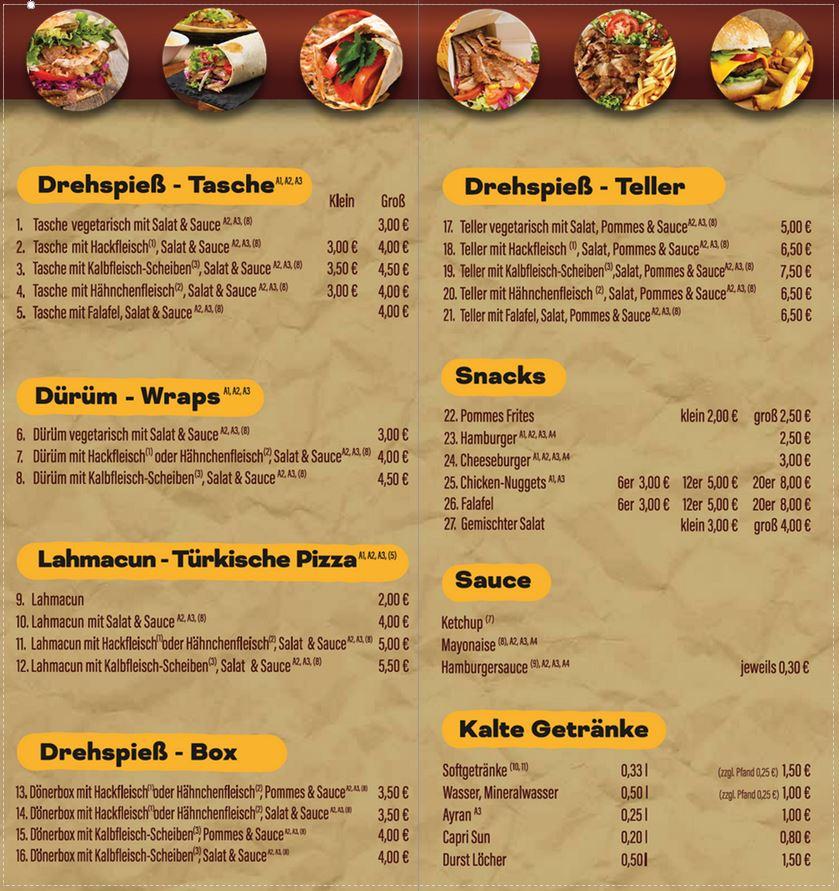 Speisekarte von Tekins Döner Haus restaurant, Wissen