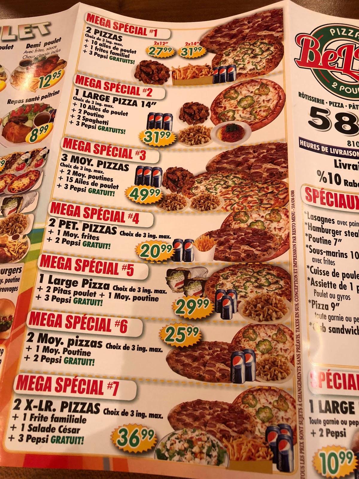 Menu at Bellapizza pizzeria, Repentigny