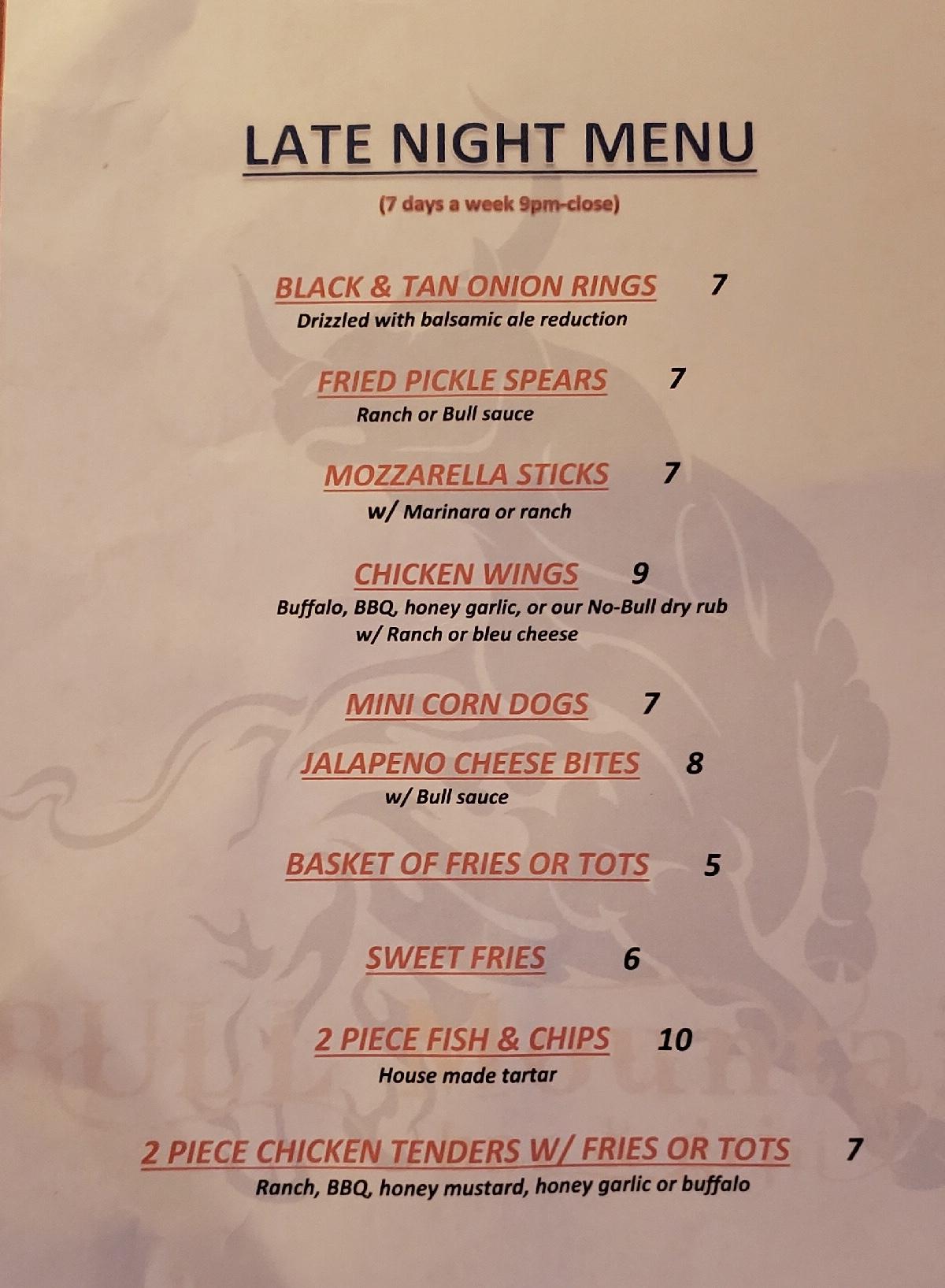 Menu at Bull Mountain Bar & Grill, Tigard, SW Pacific Hwy