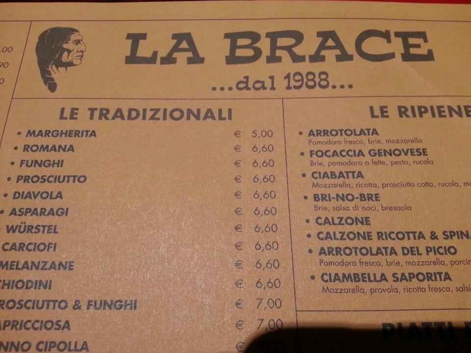 Menu da Pizzeria La Brace, Portogruaro