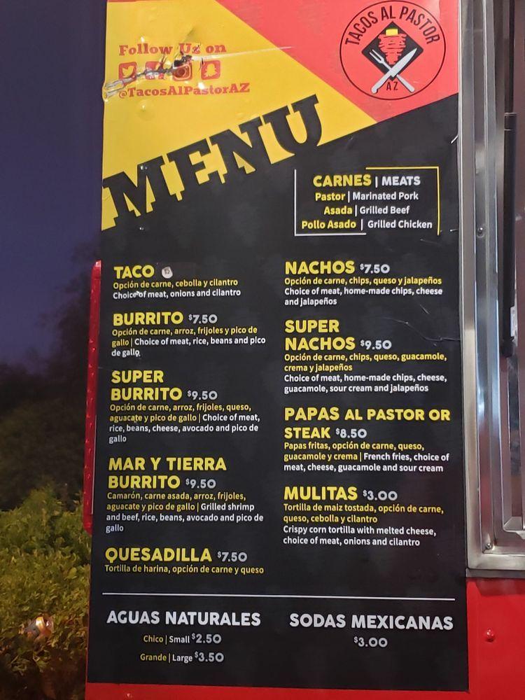 Menu at Tacos Al Pastor restaurant, Glendale, W Olive Ave