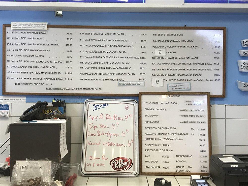 Menu at Yama's Fish Market restaurant, Honolulu