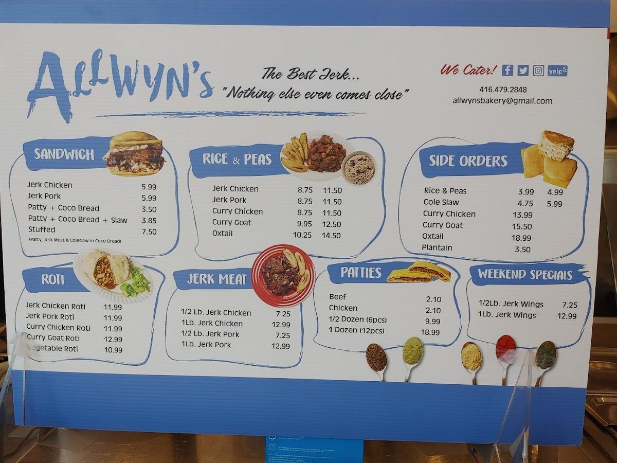 Menu at Allwyn's (Vaughan) restaurant, Vaughan