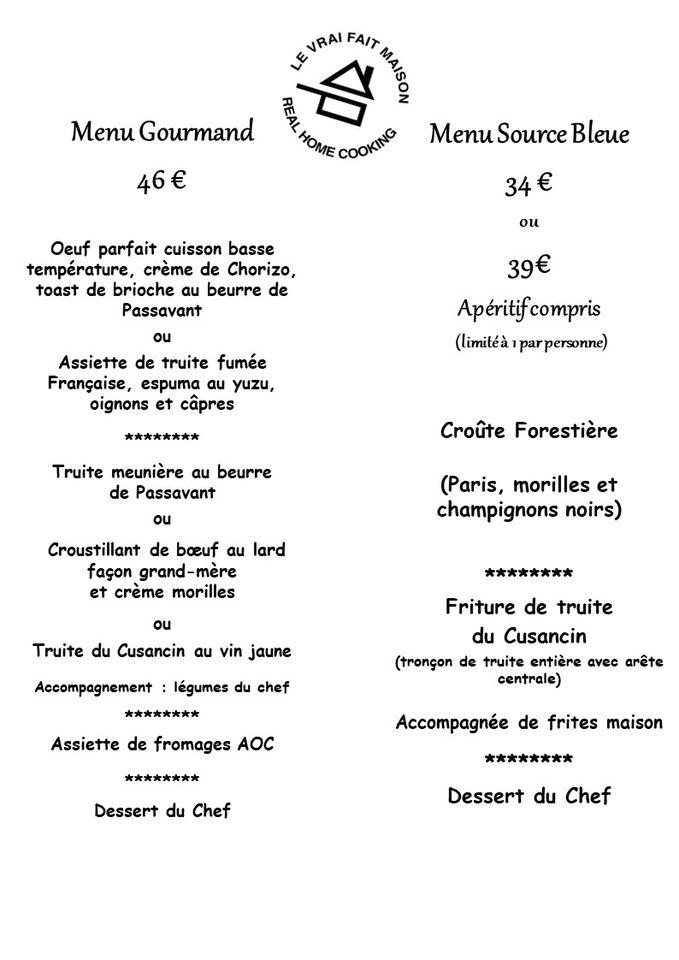 Menu Au Auberge Restaurant La Source Bleue Cusance 17 Vge Du Val