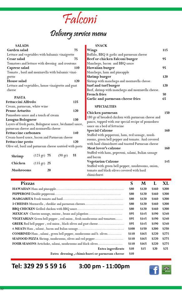 Menu at Falconi Pizza, Pasta & Bar, La Cruz de Huanacaxtle