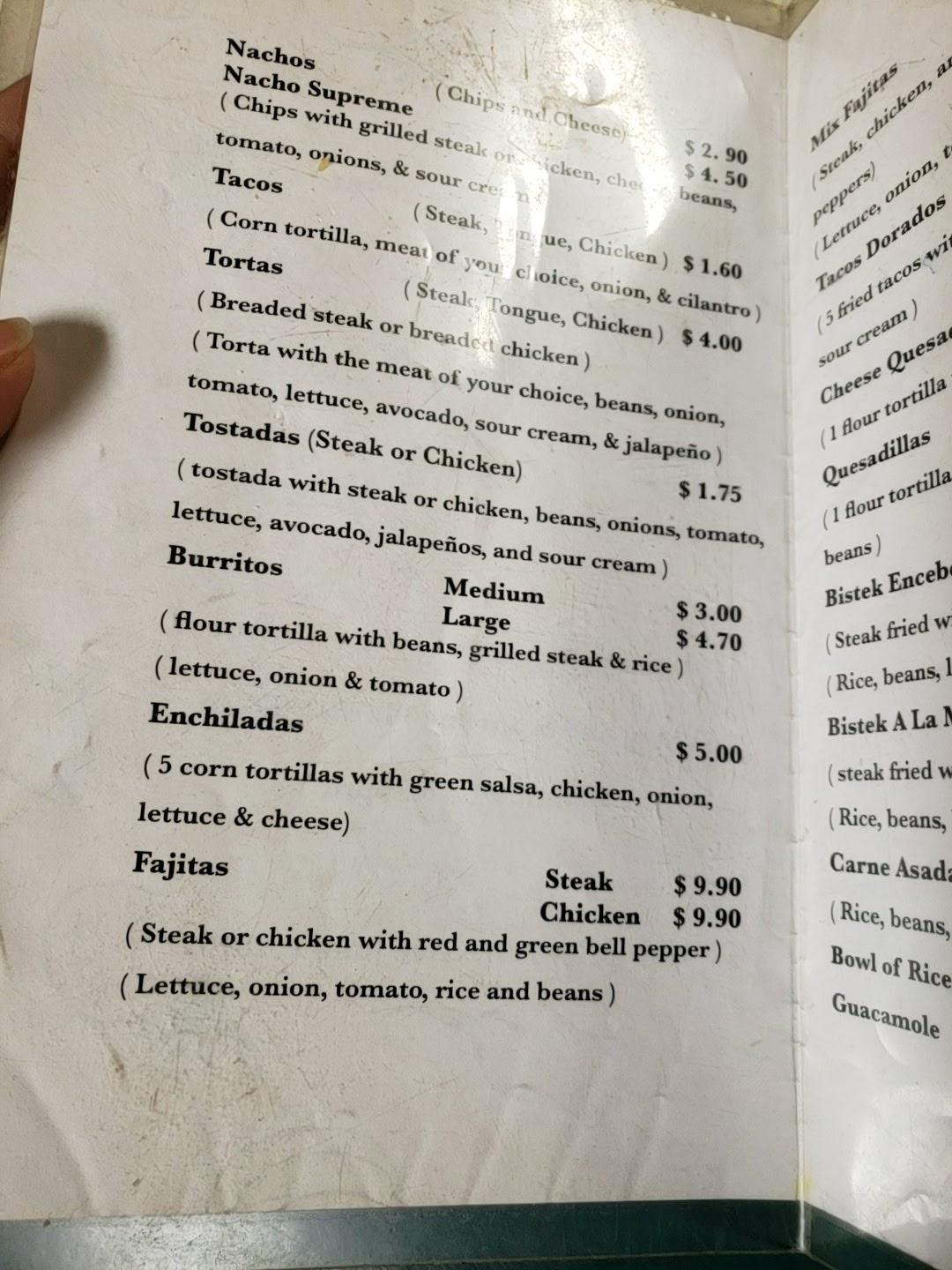 Menu at La Rosita Inc restaurant, Rock Valley
