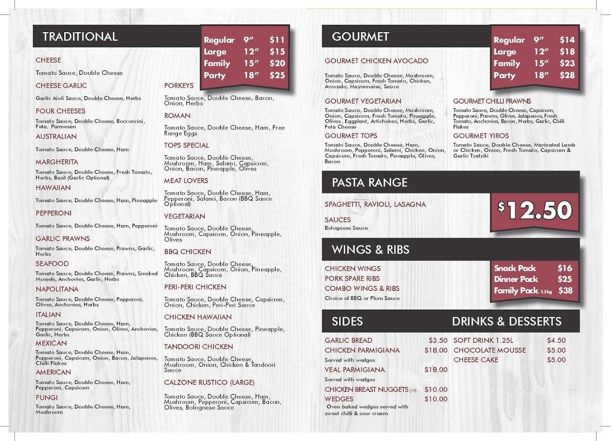 Menu at Tops for Pizza pizzeria, Angle Vale, 121/13 Heaslip Rd