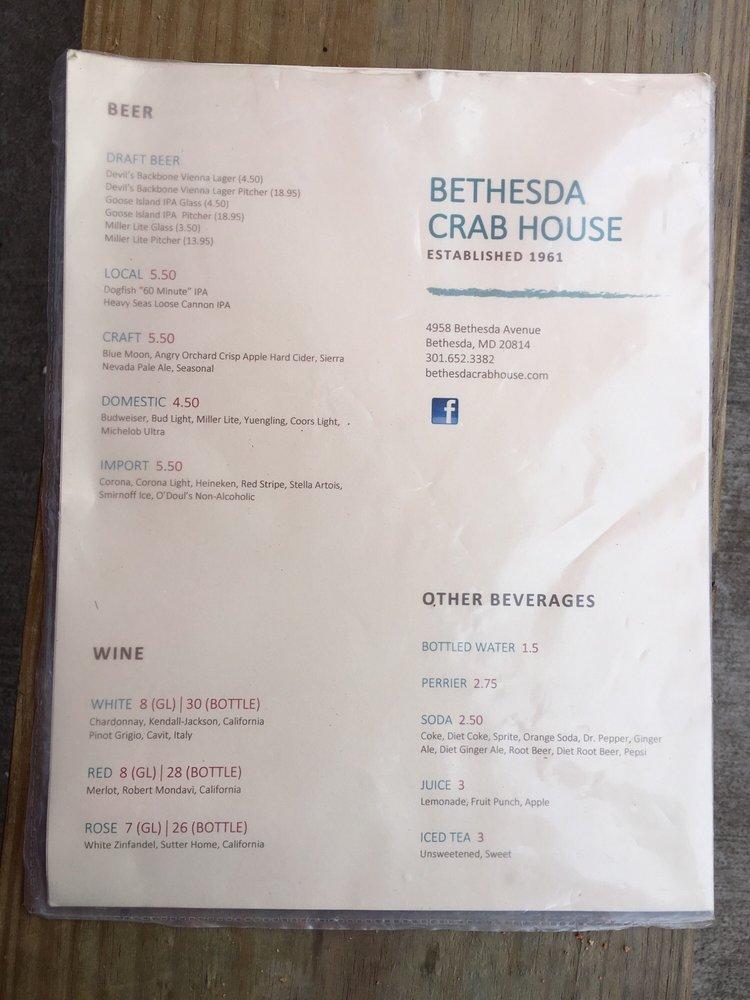 Menu at Bethesda Crab House restaurant, Bethesda