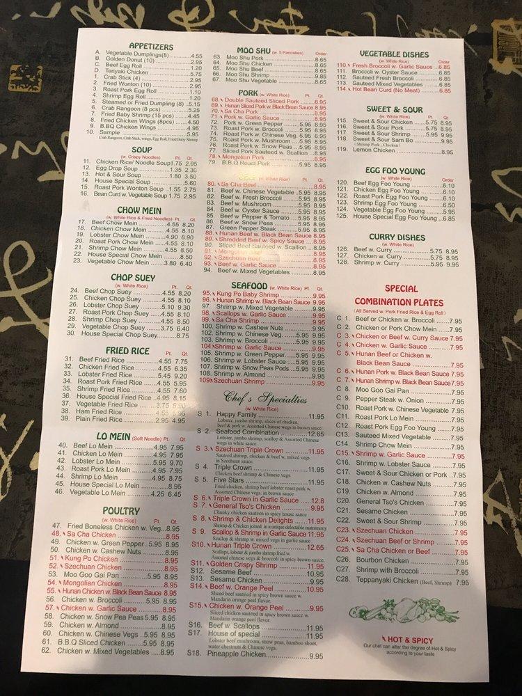 Menu at China King restaurant, Union