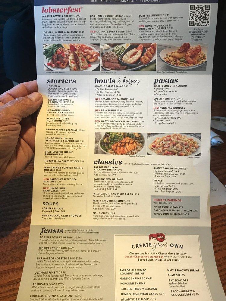 Menu at Red Lobster restaurant, Cookeville